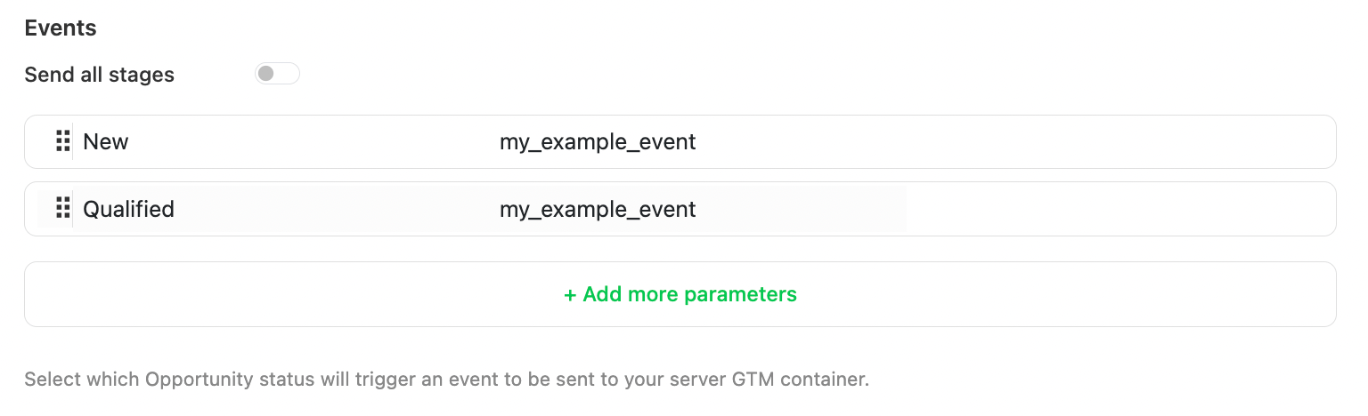 select a Opportunities stage to trigger an event
