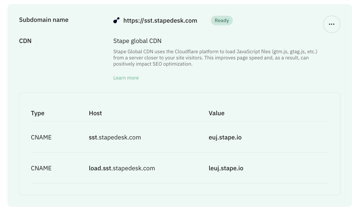 Stato "Ready" dell'account di Stape