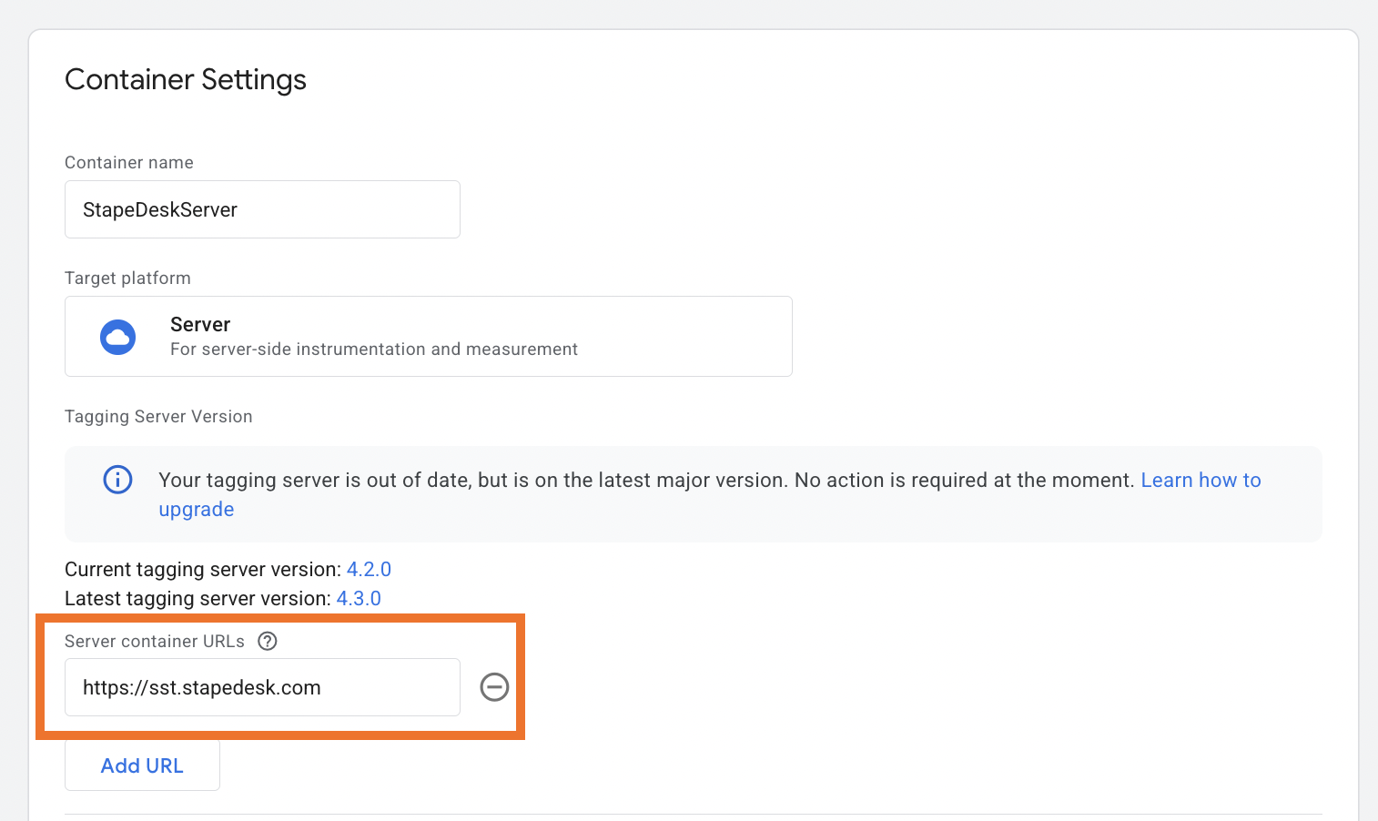 URL del container server in GTM