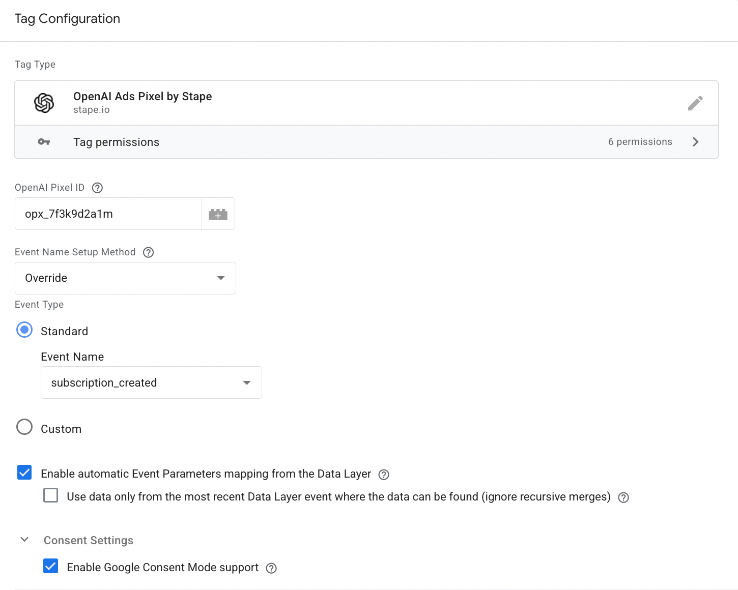 example of tag config