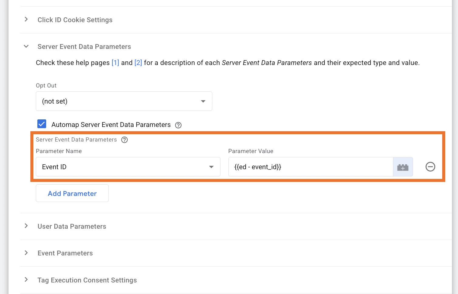event id variable in tag