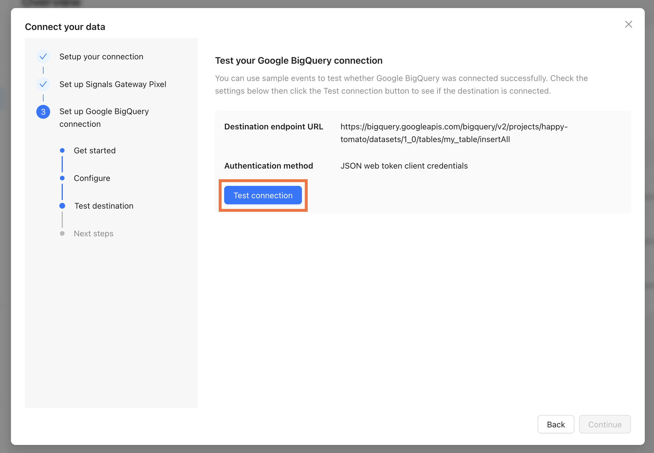 Click Test Connection