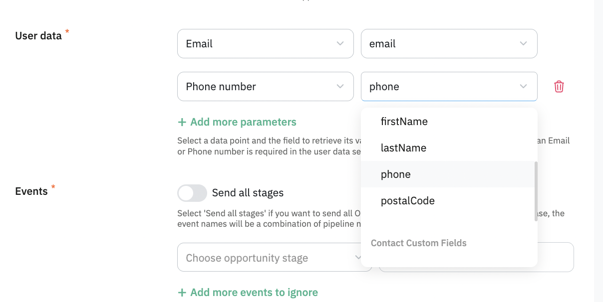 HighLevel CRM fields