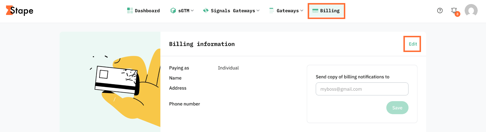 Click Billing in the top menu.