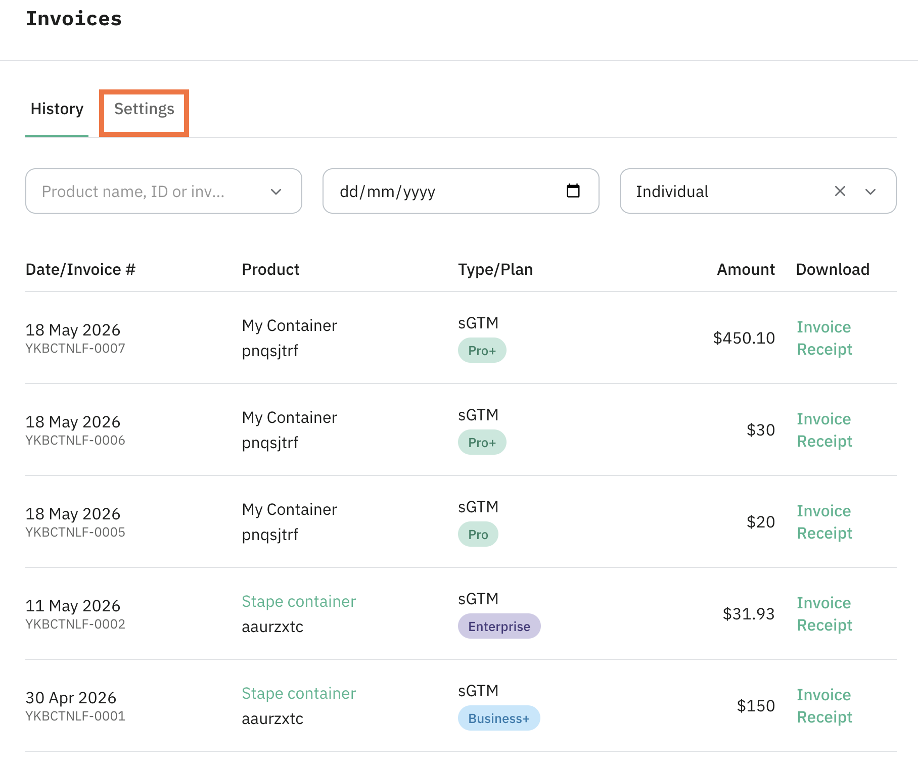 Scroll down to the Invoices section and click Settings.