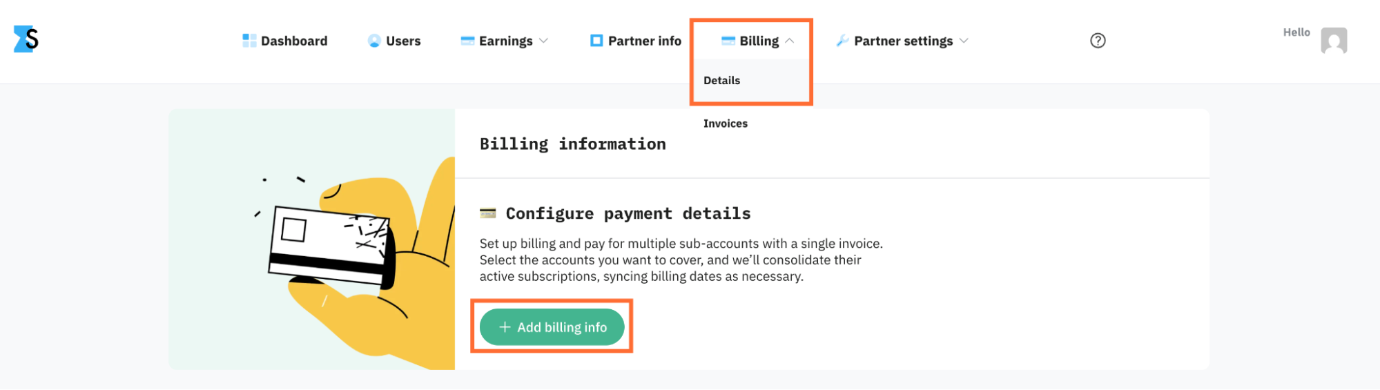 Open Billing → Details and click Add billing info.