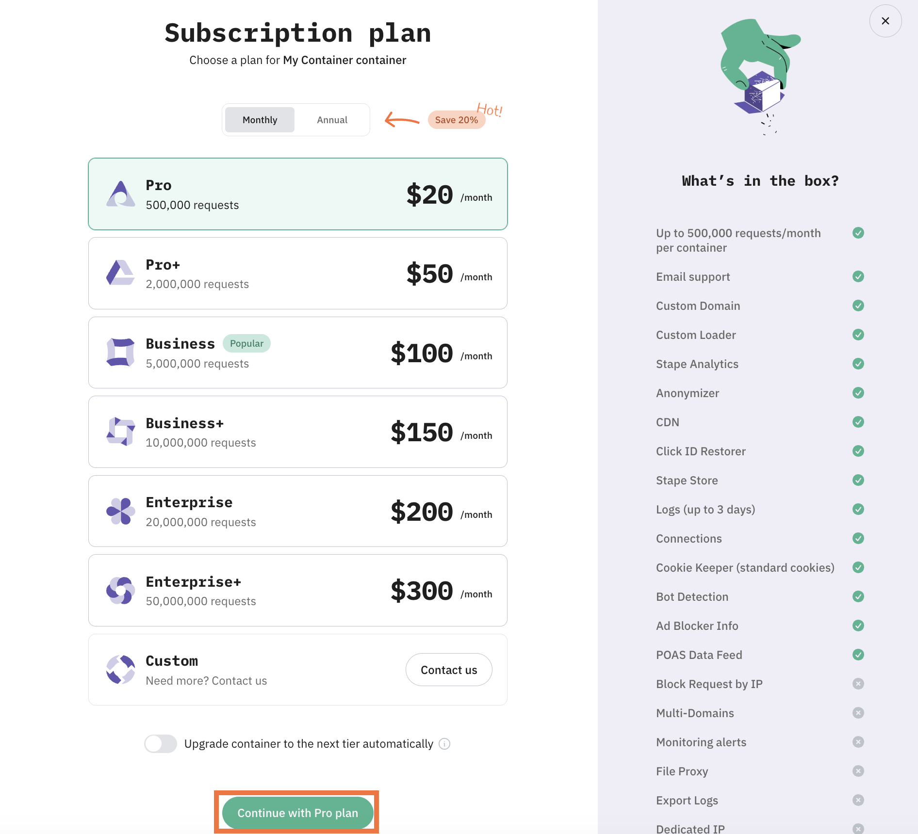Select pricing plan