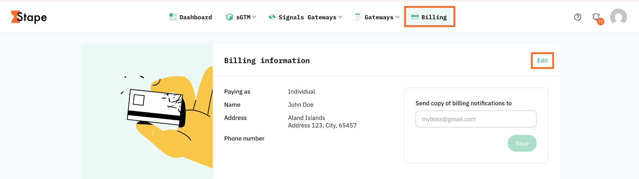 Under Billing information, click Edit