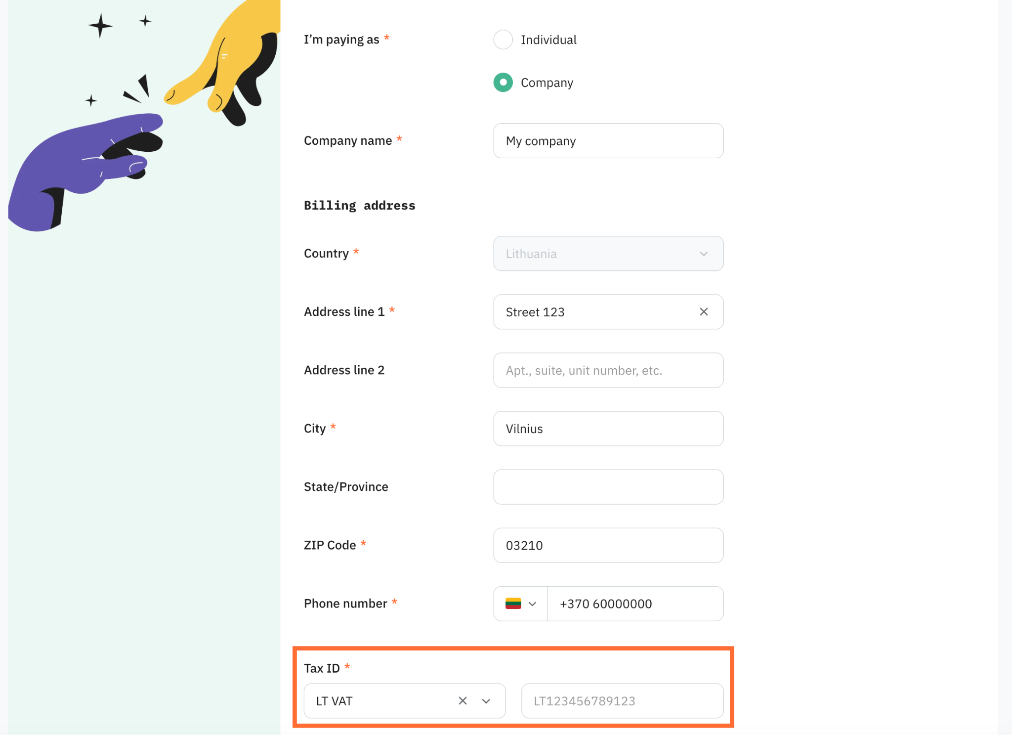 In Tax ID, click ID type and add your VAT/GST number.