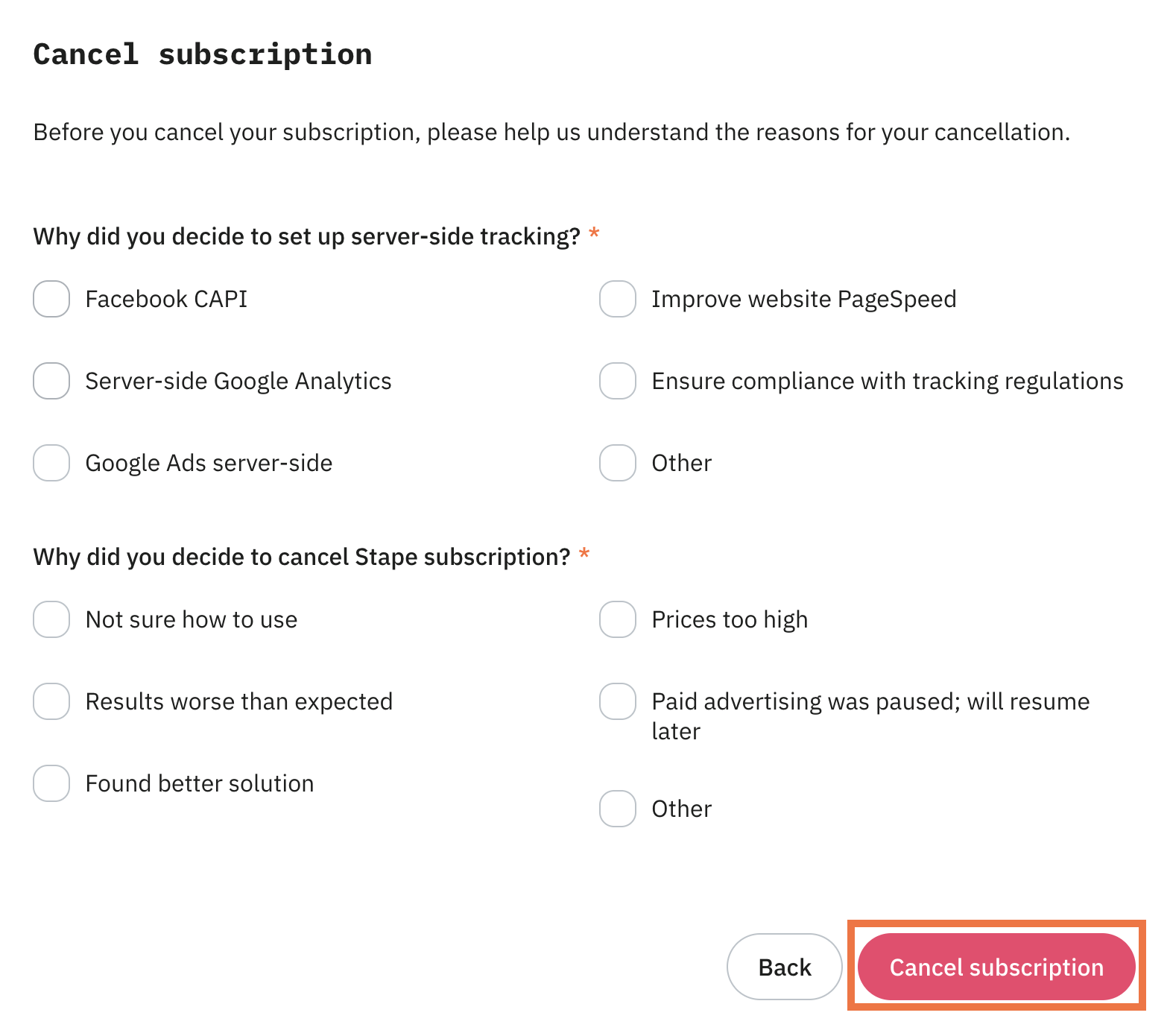 Cancellation reasons