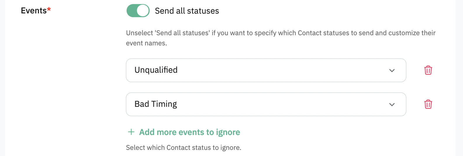 Send all statuses