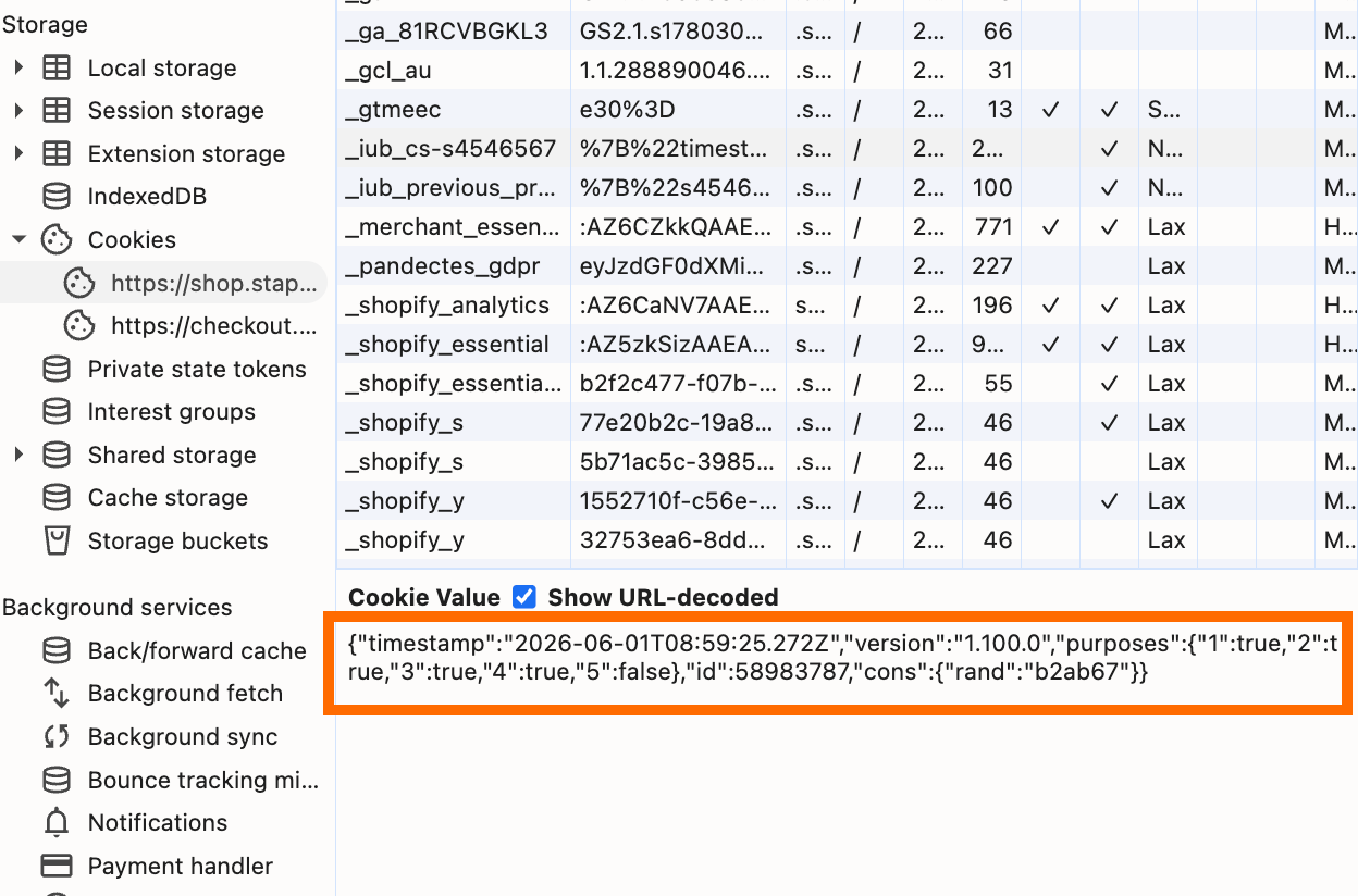 Cookie value in browser console