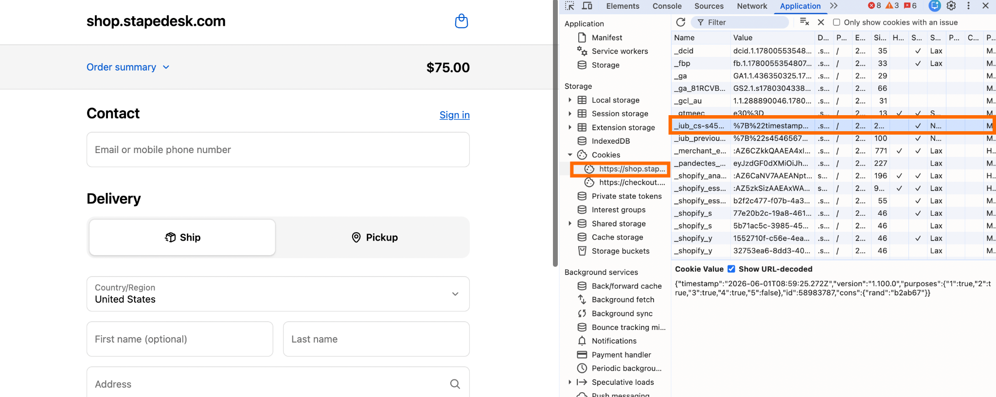 Cookie that contains the consent status in browser console