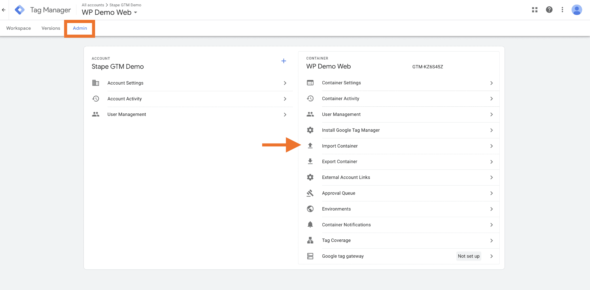 Click "Import Container"