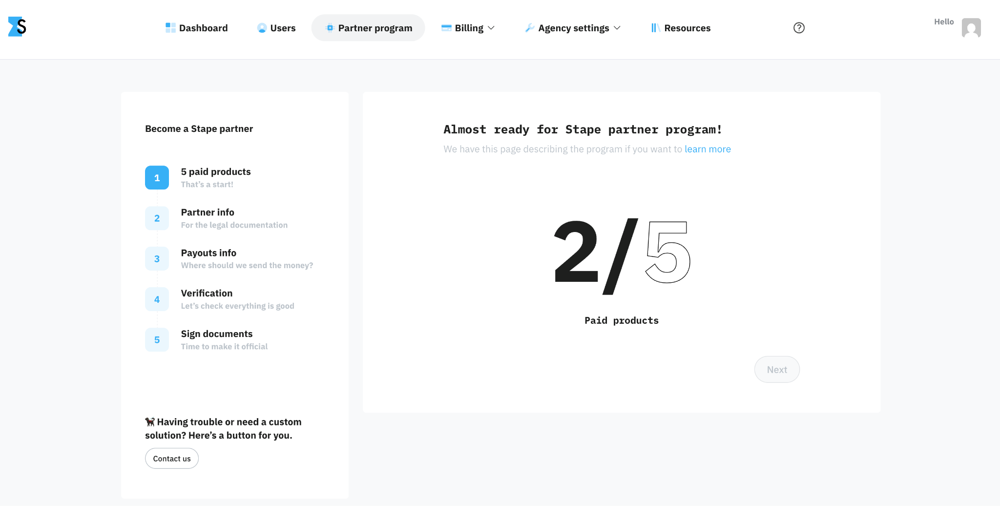 "Partner program" tab