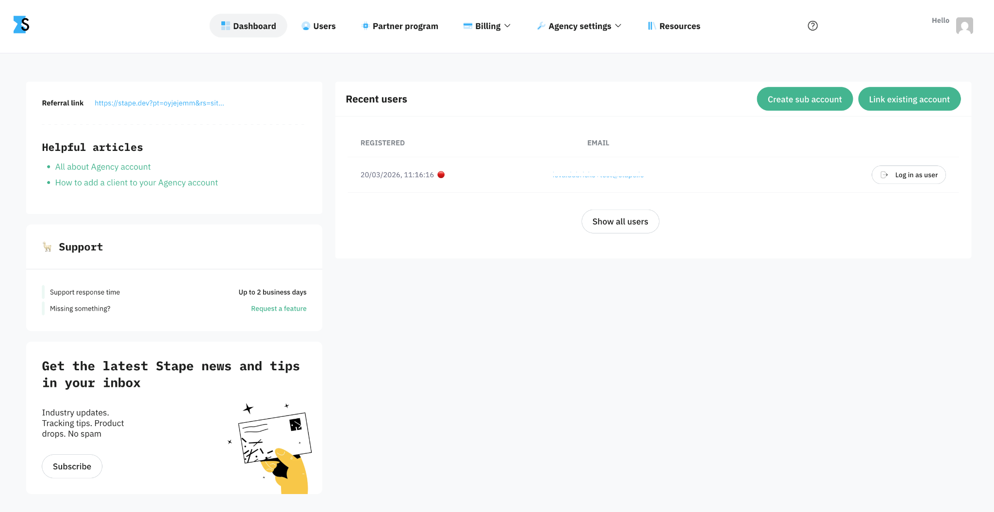 Stape dashboard