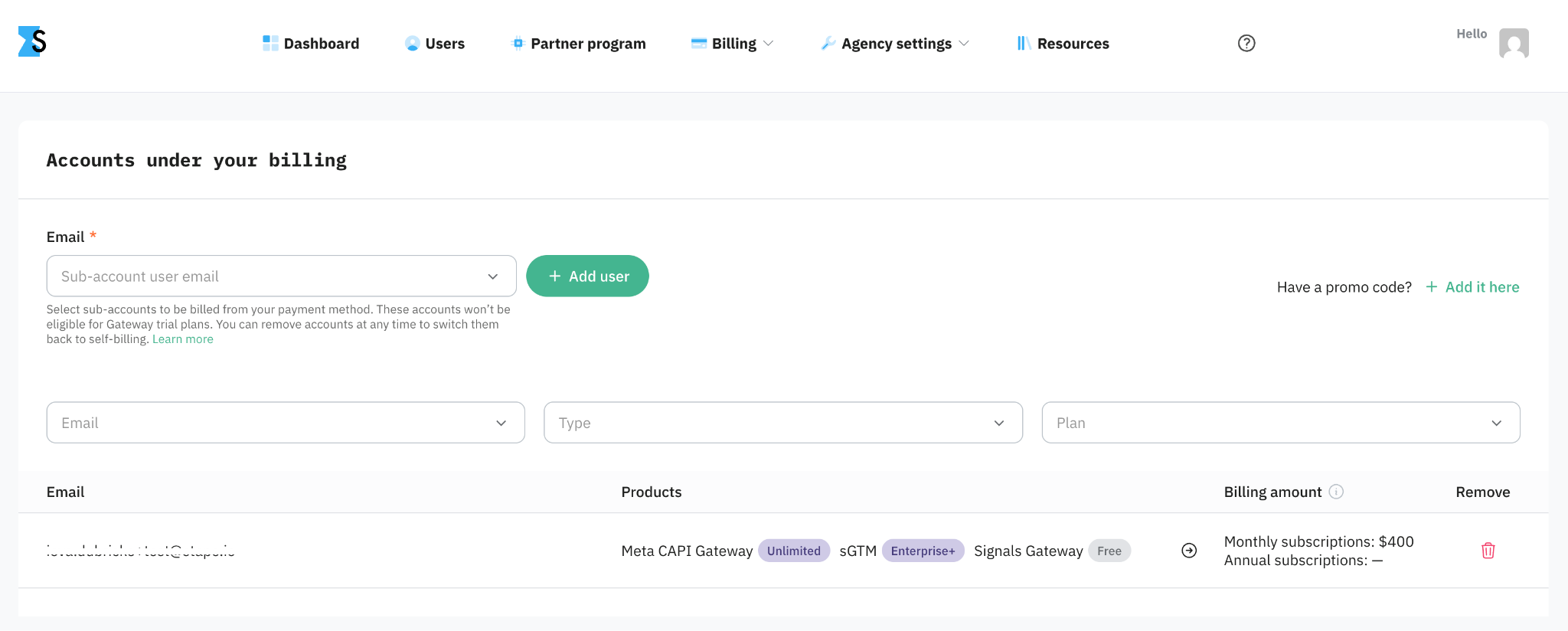 Agency accounts' billing details