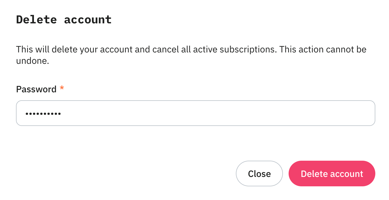 Delete account confirmation