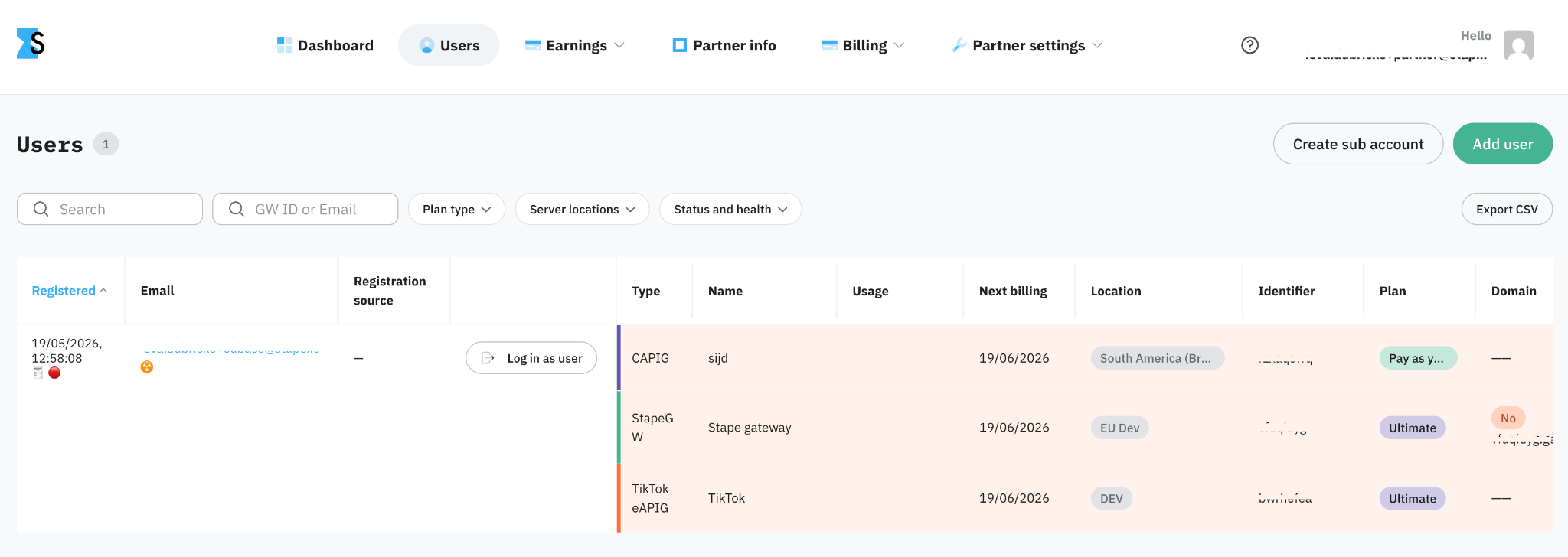 Users section