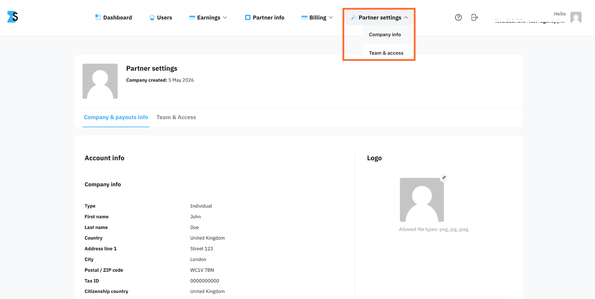 Partner account profile