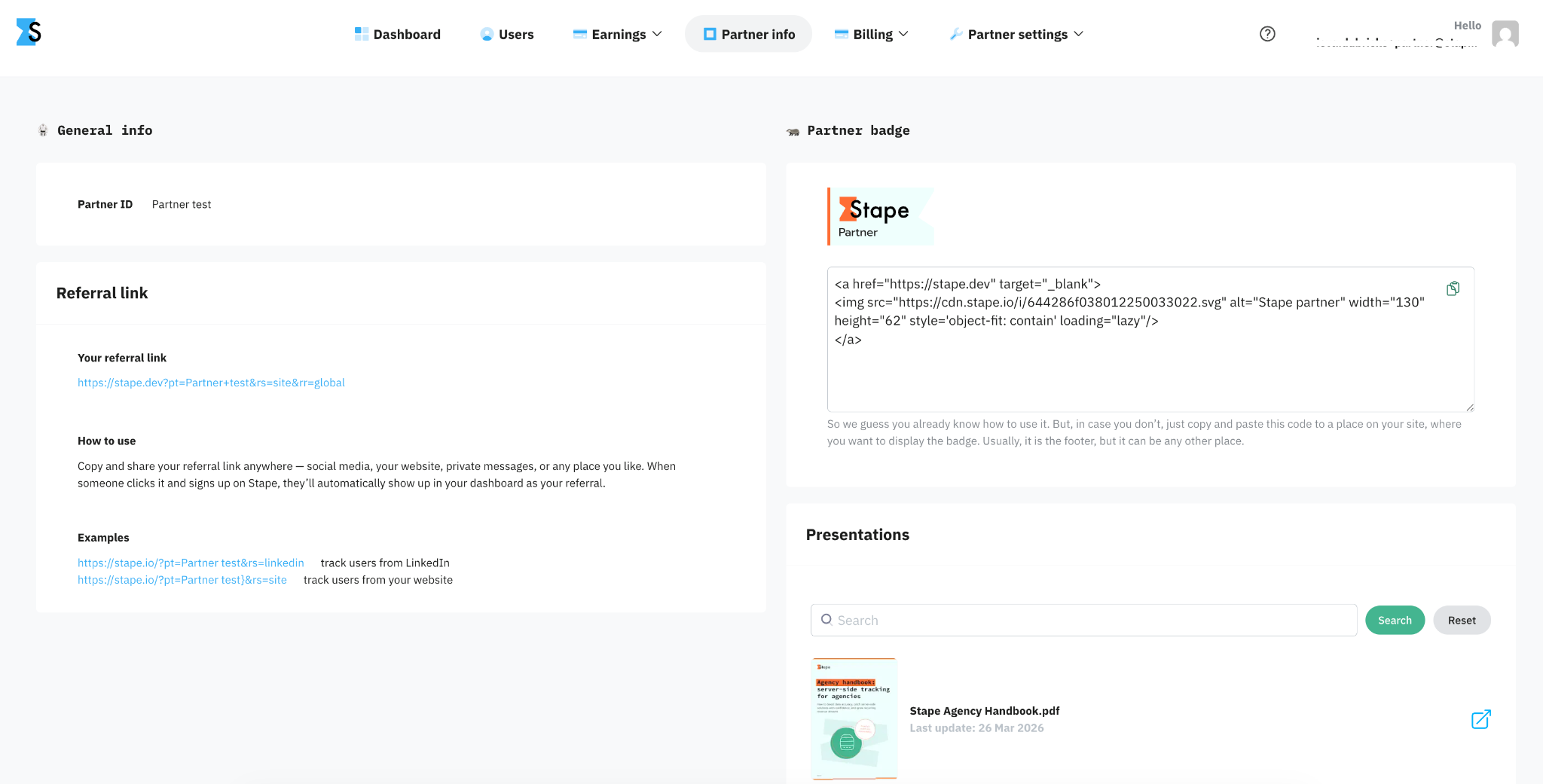 Partner info section