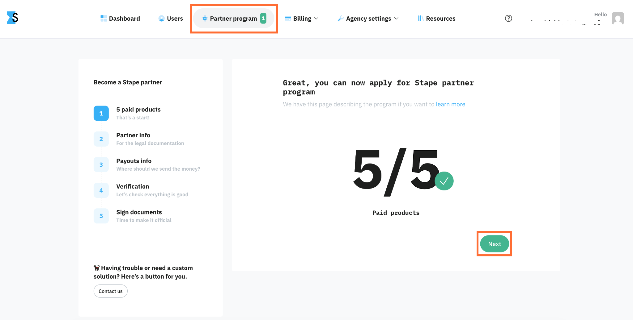 Partner program tab