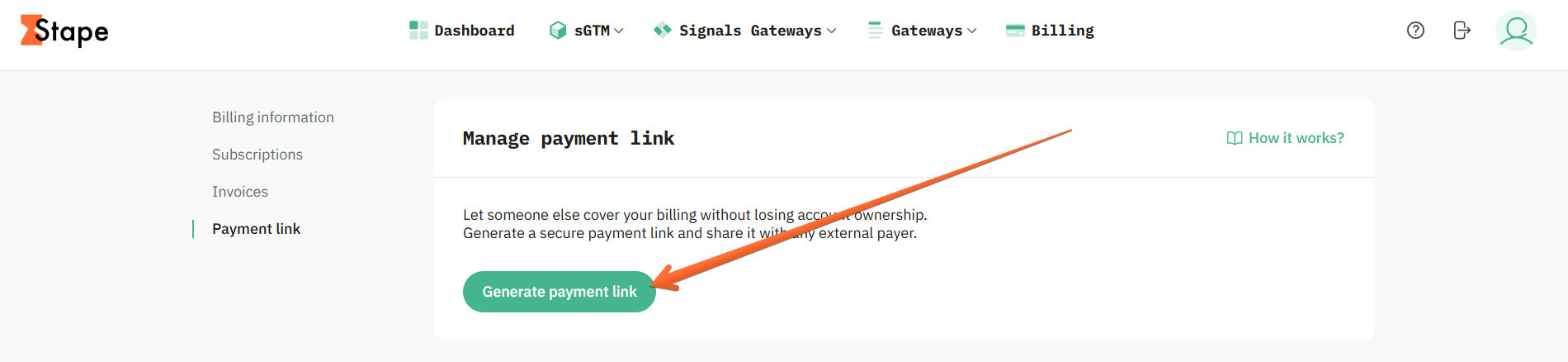 Click the Generate payment link button