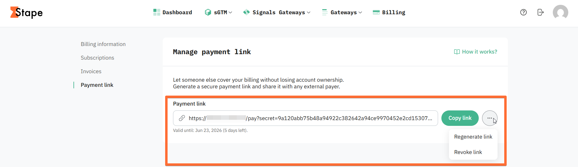 generated payment link