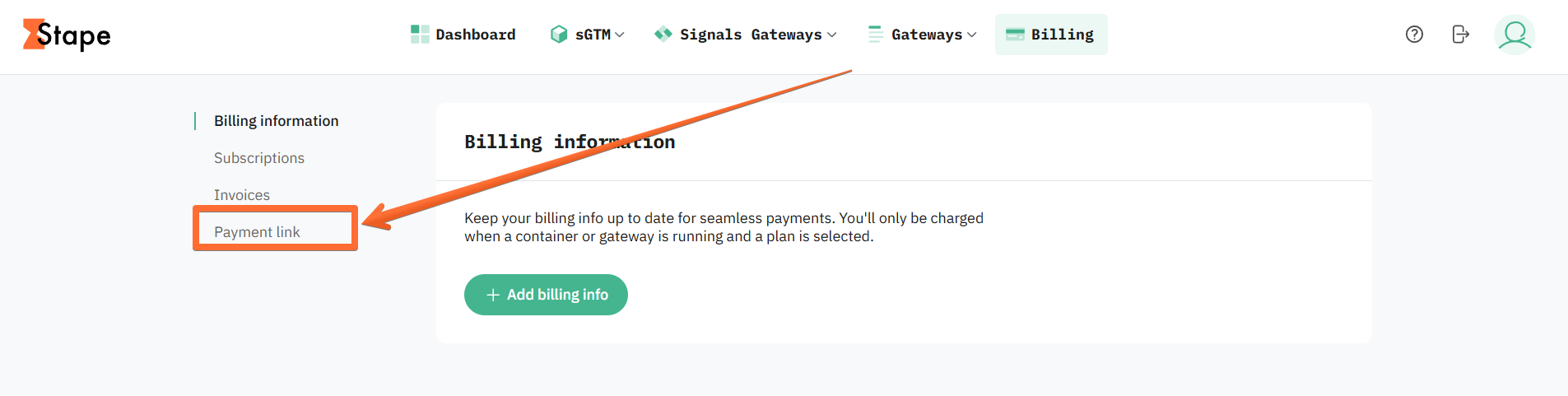 Open the Payment link menu