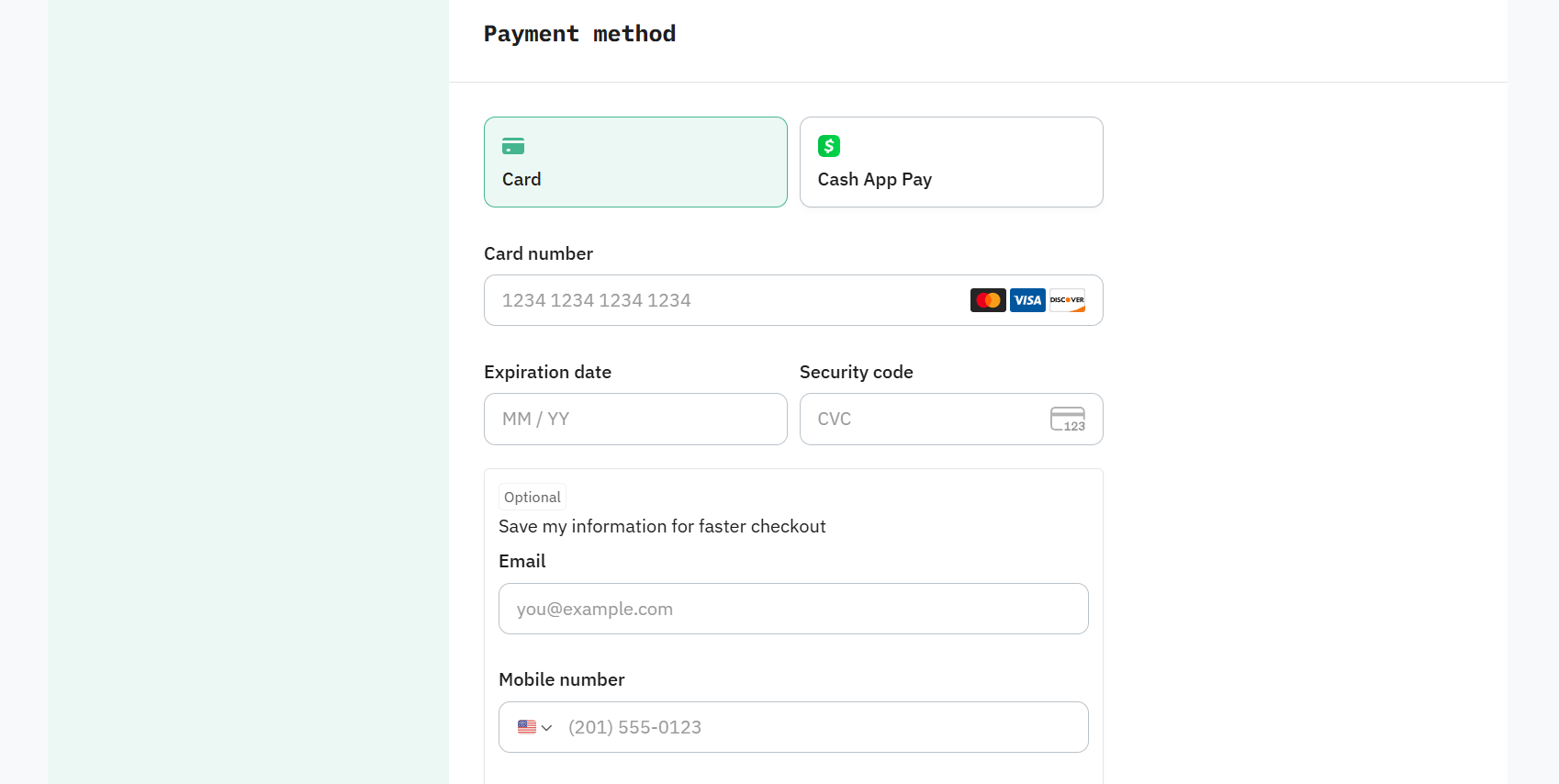 select a Payment method