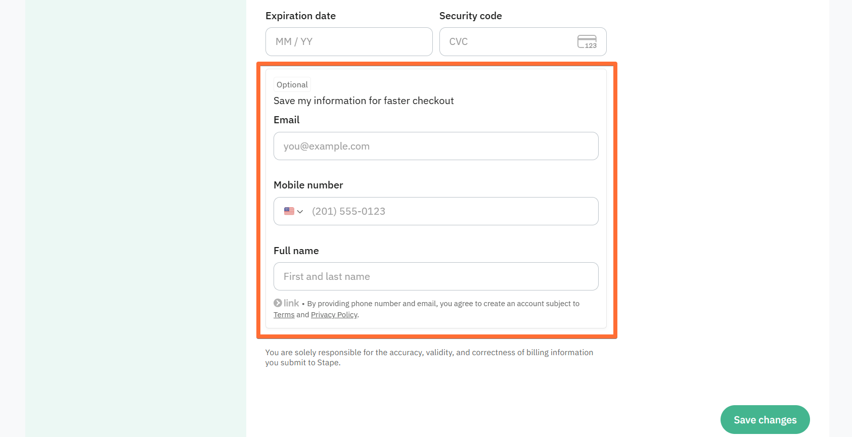 Save my information for faster checkout