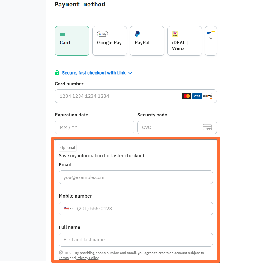 Save my information for faster checkout