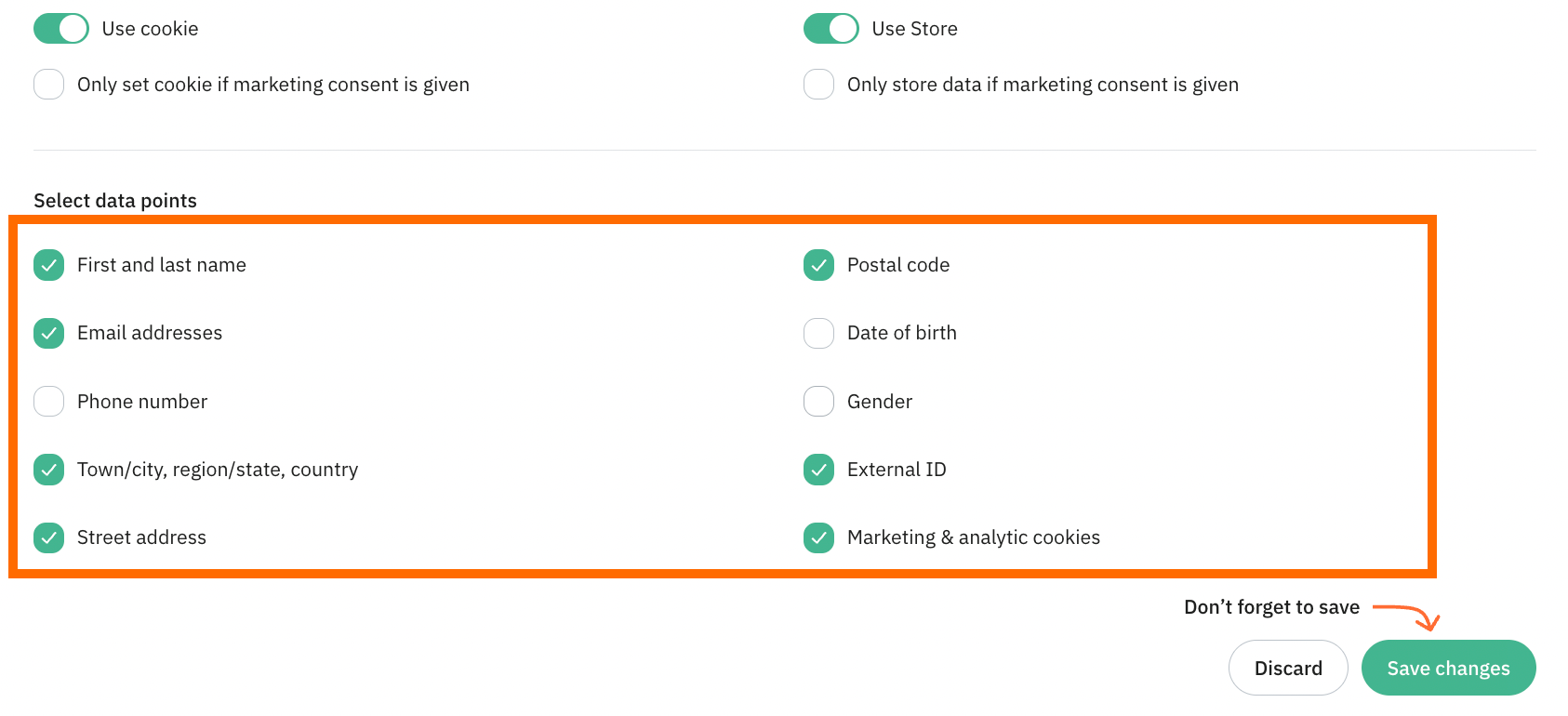 Select data points from the list