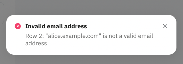 Email error message