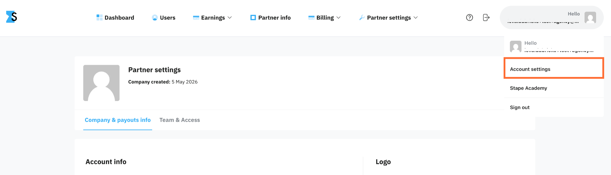 Select "Account settings"