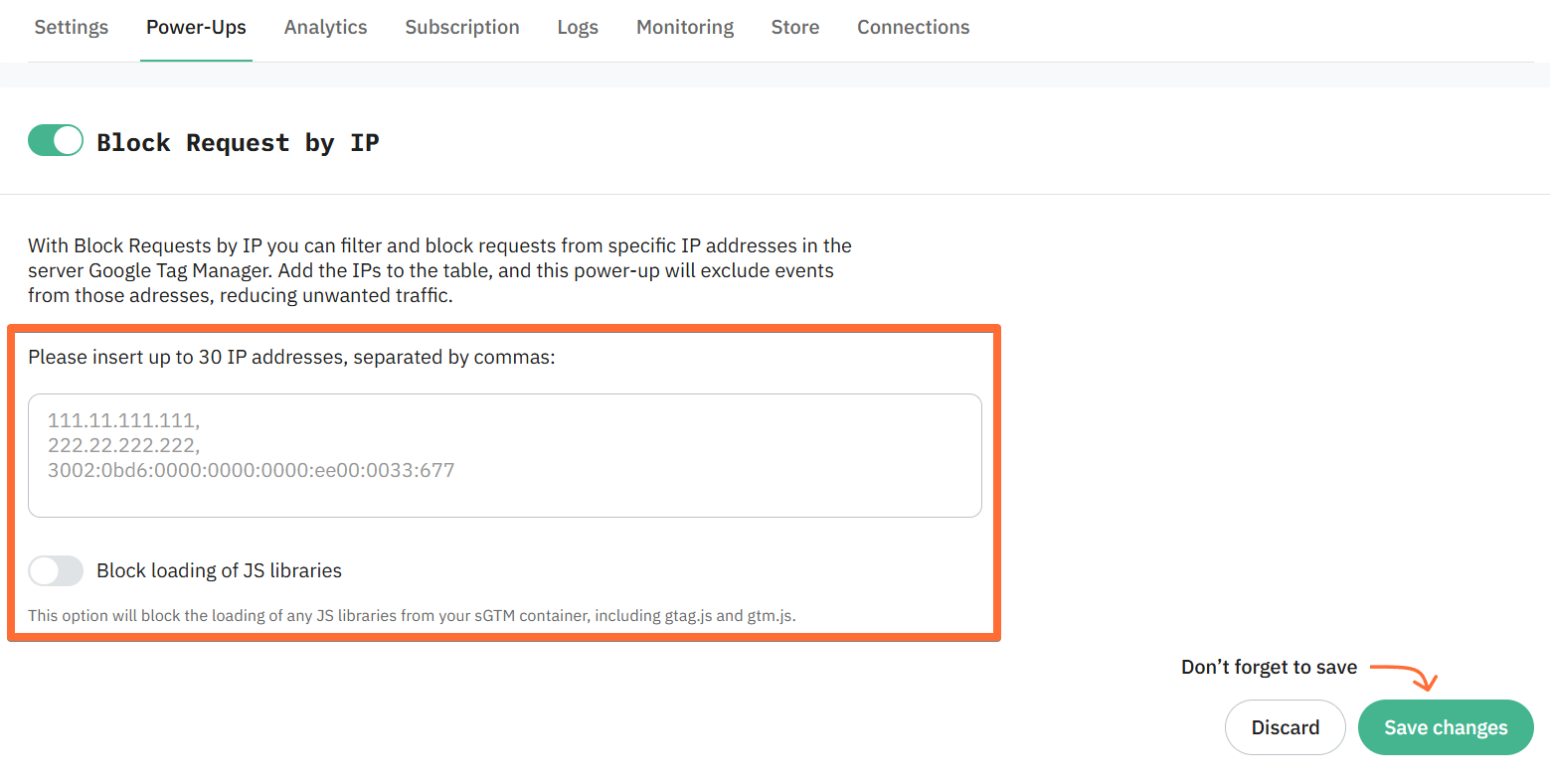 Enter up to 30 IP addresses you want to block