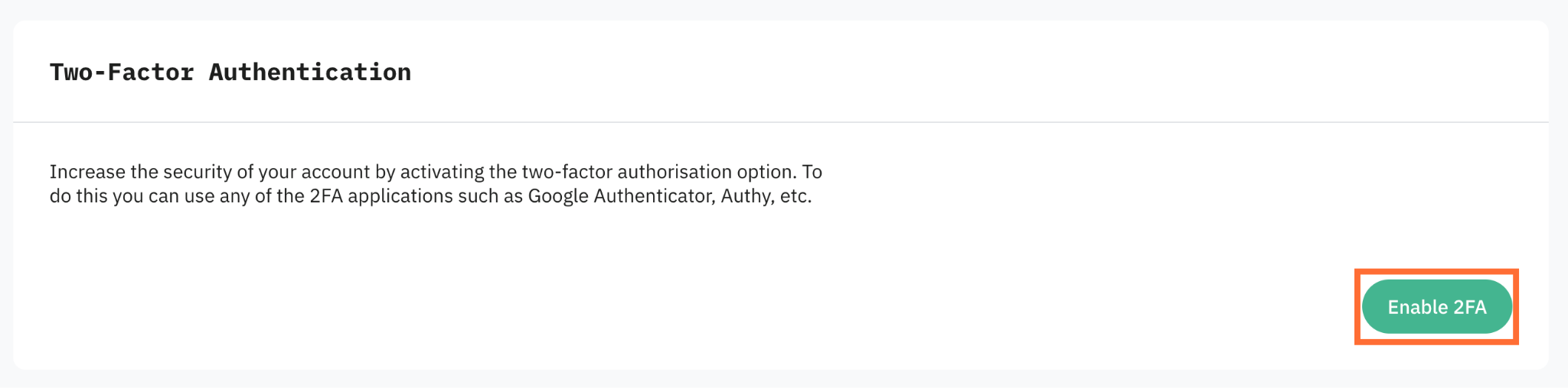 "Enable 2FA" button