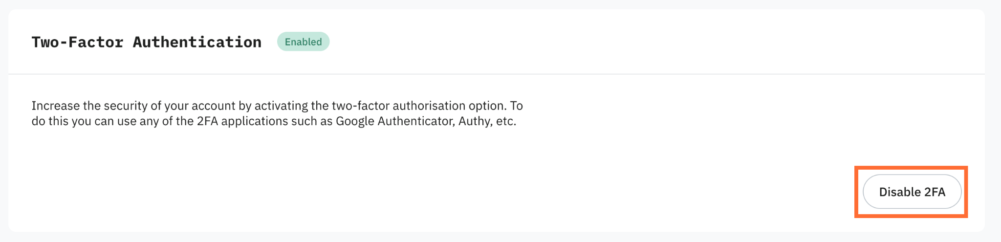 "Disable 2FA" button