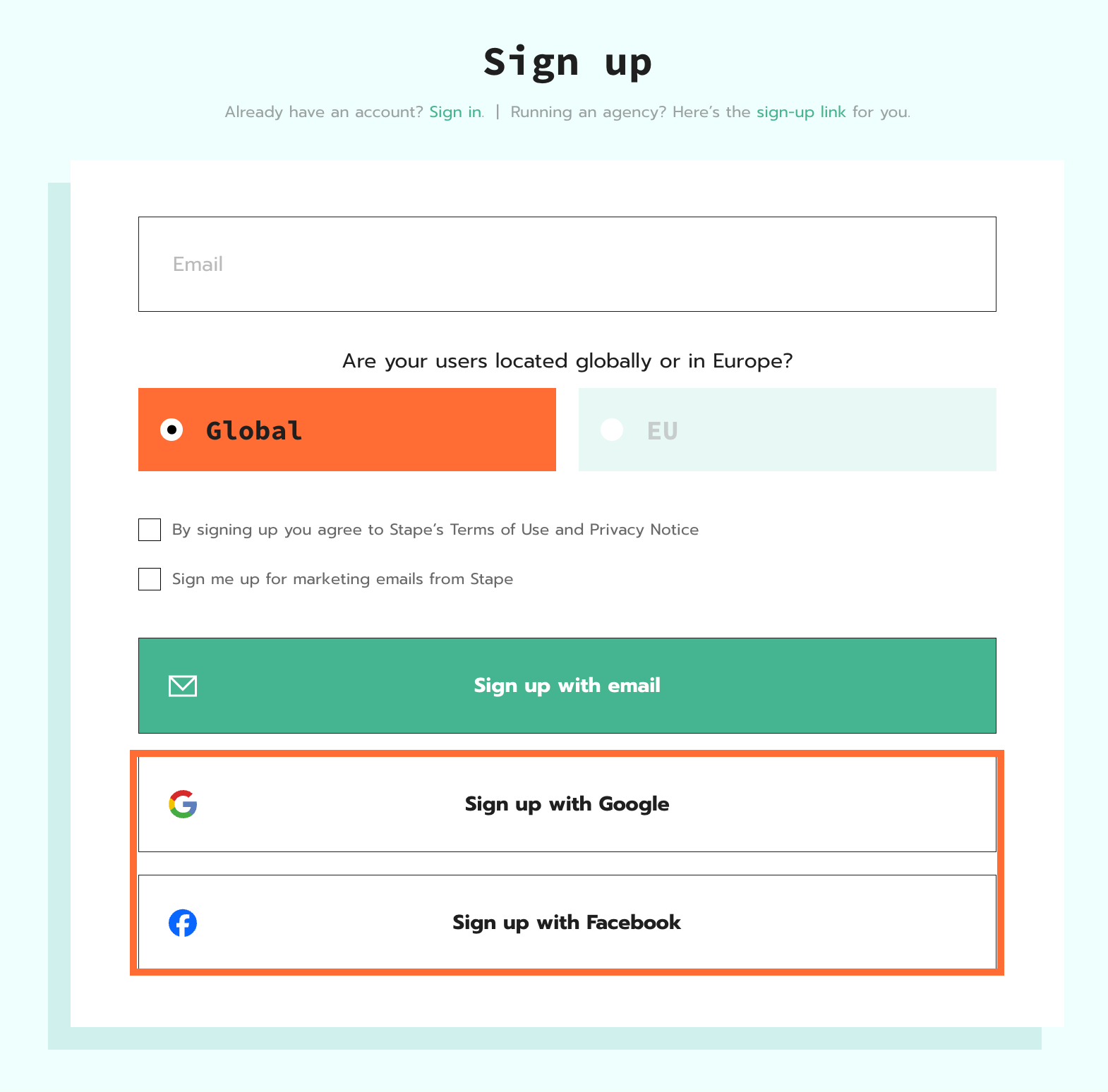 Google/Facebook sign-up