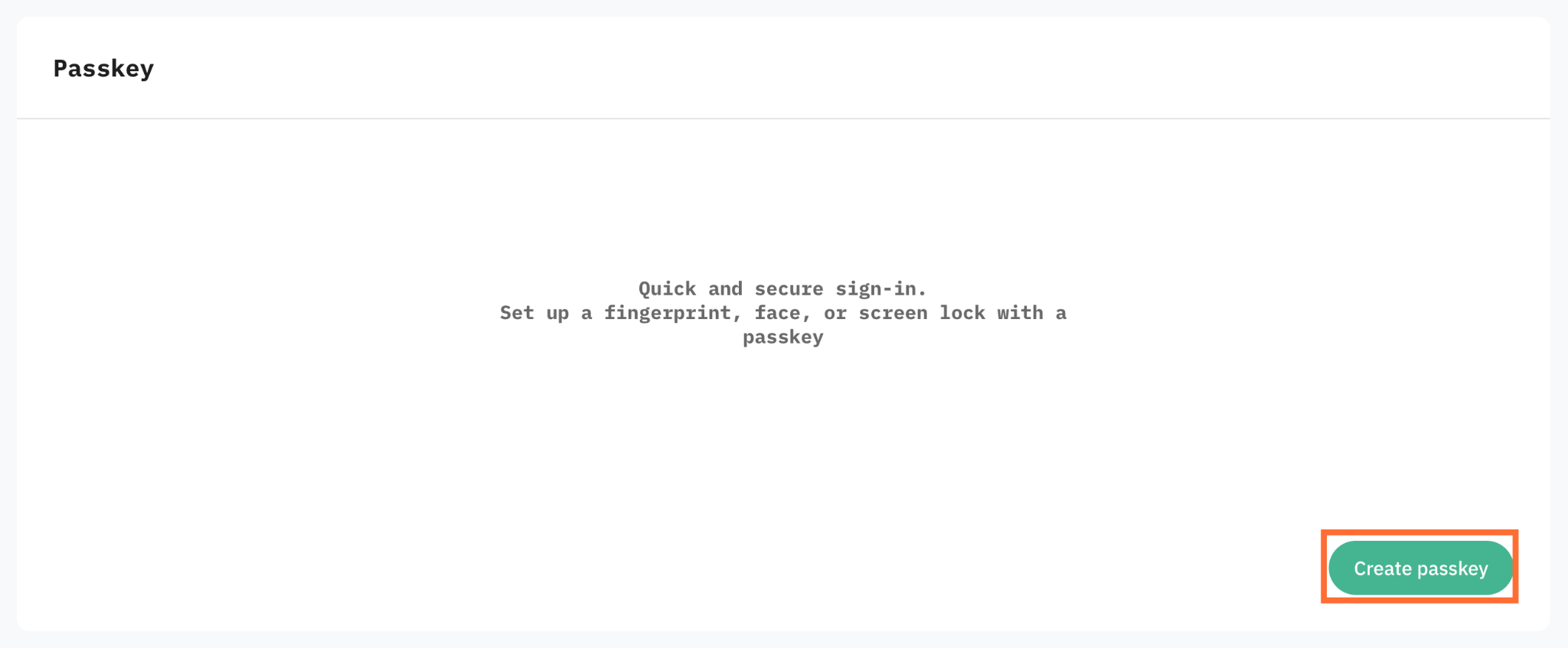 "Create passkey" button