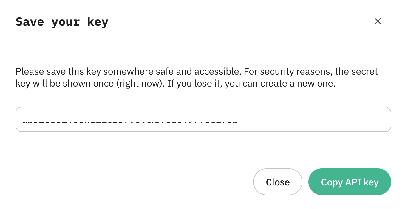 Copy API key token