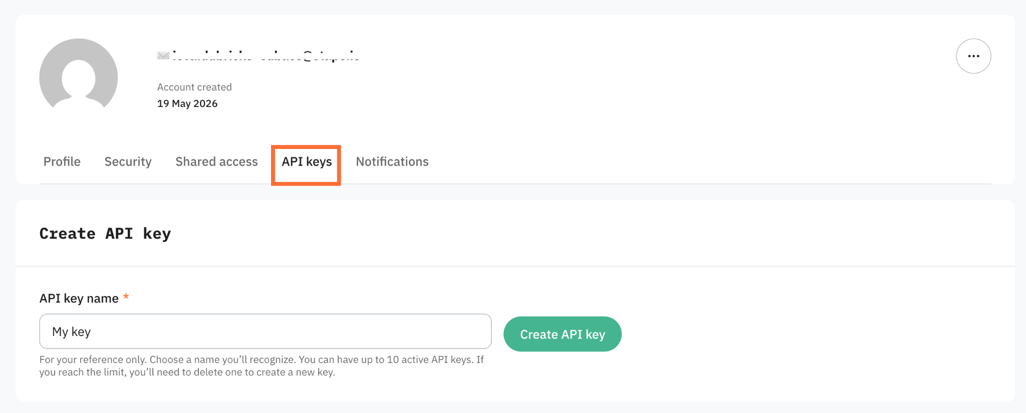 "API keys" tab