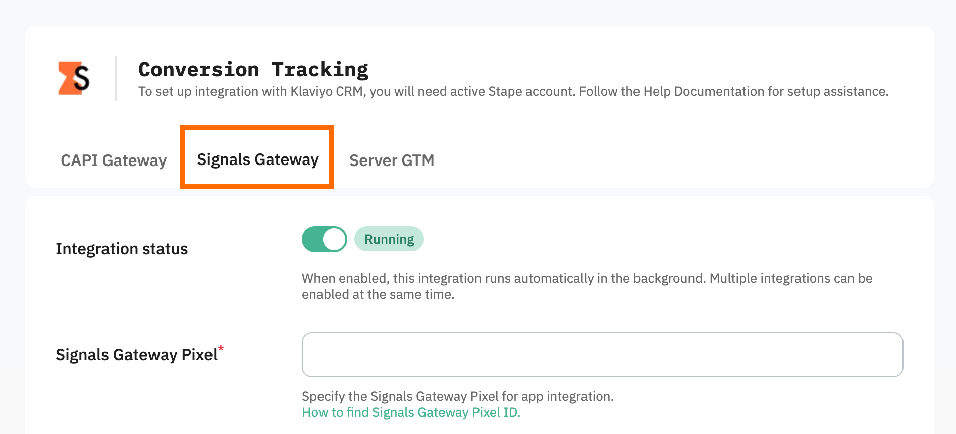 Signals Gateway tab