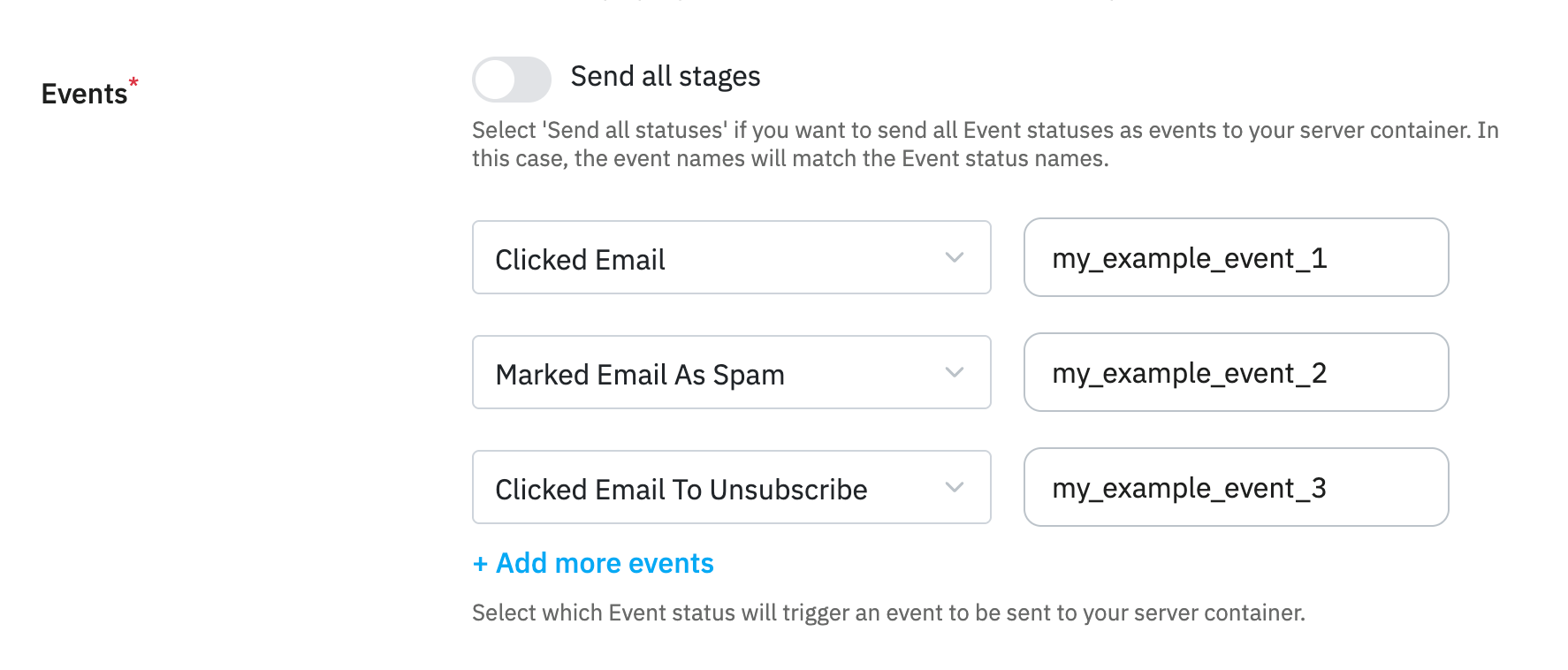 Events configuration