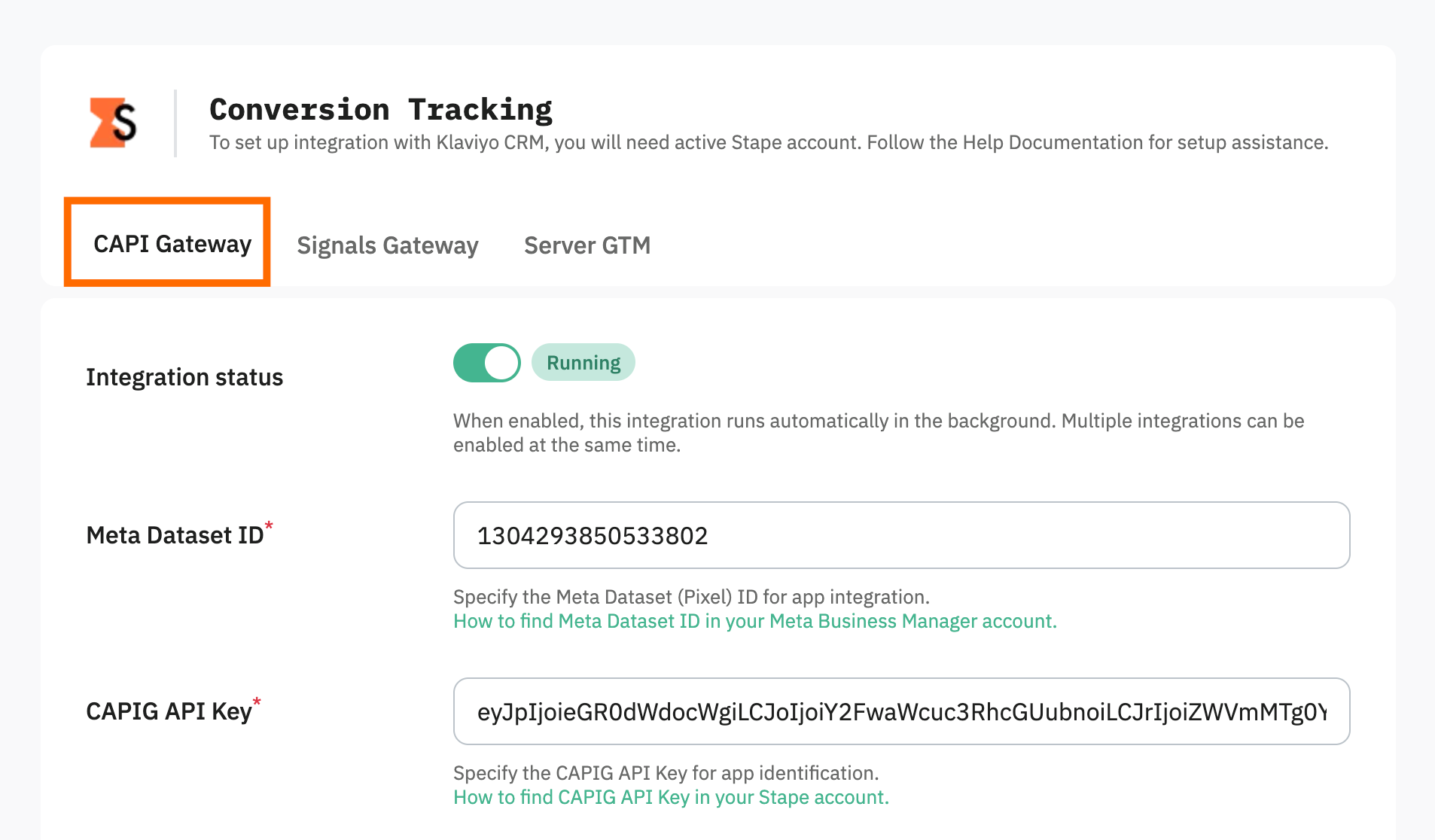 CAPIG configuration screen