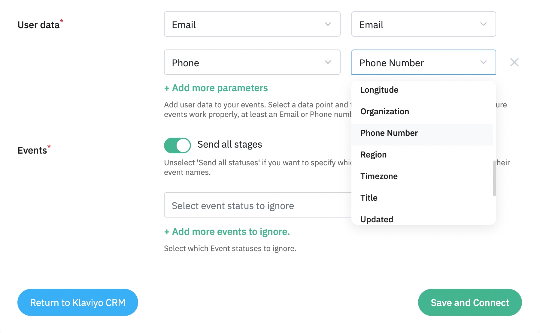 User data configuration