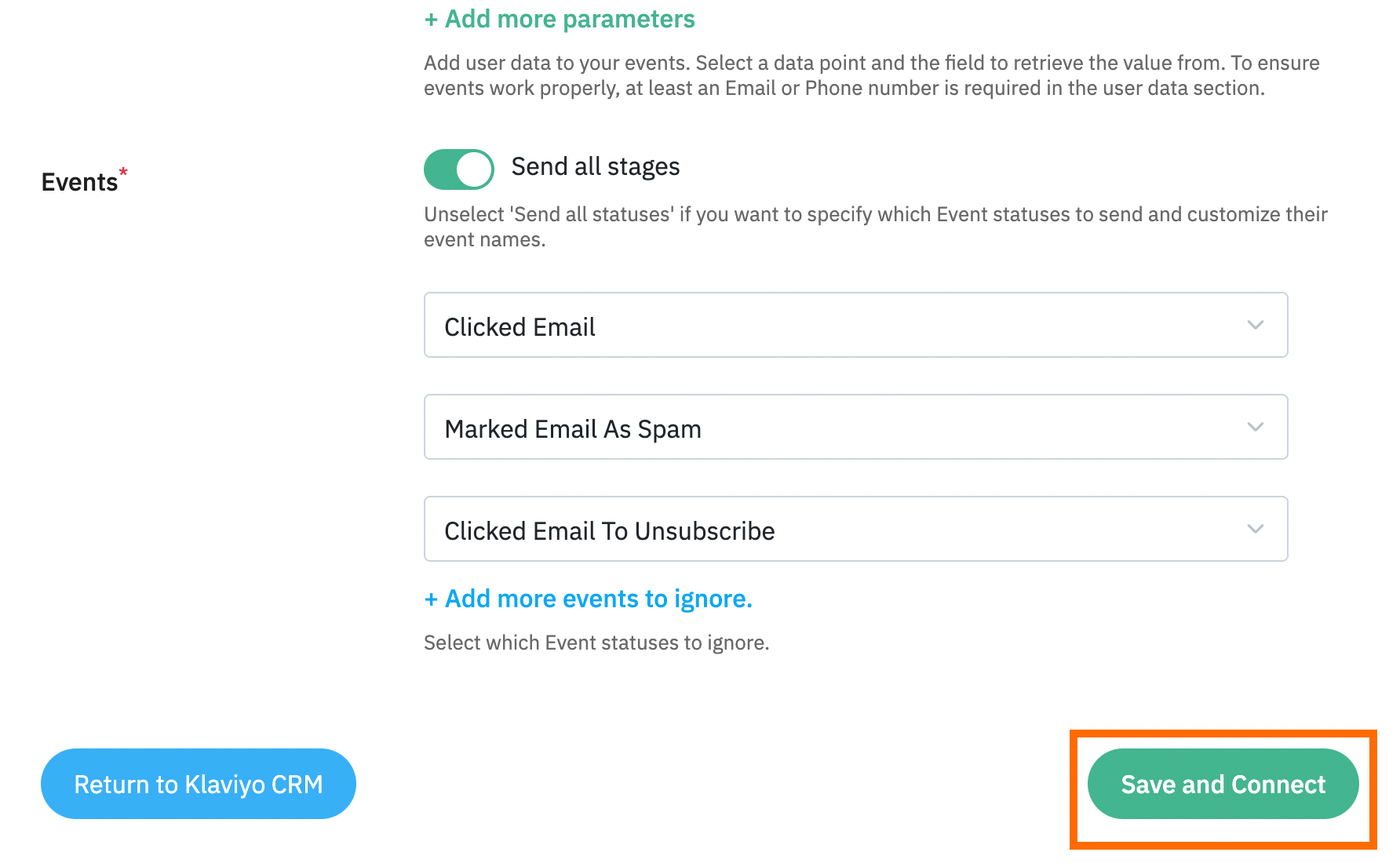 "Save and Connect" button