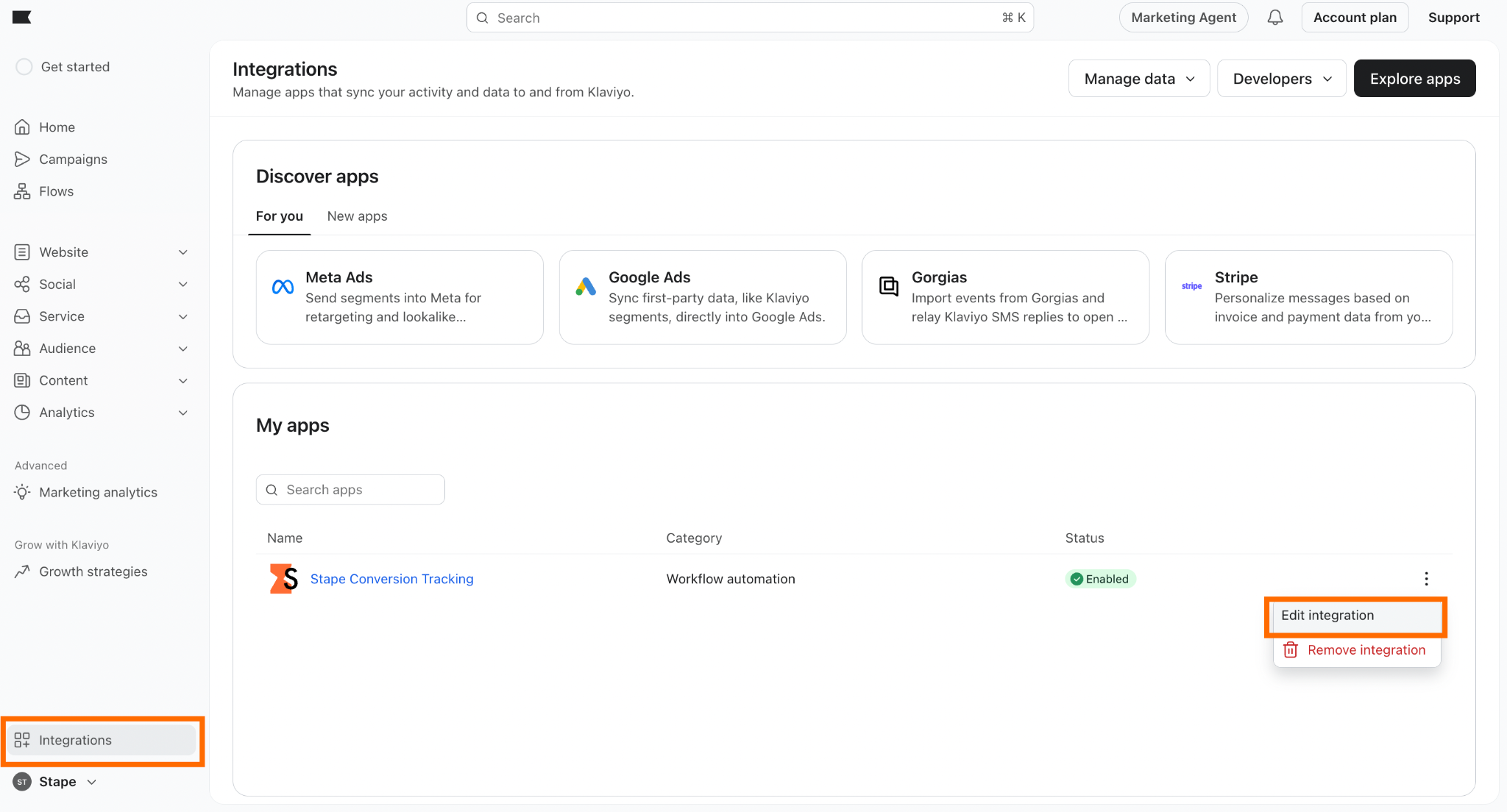 Integrations editing