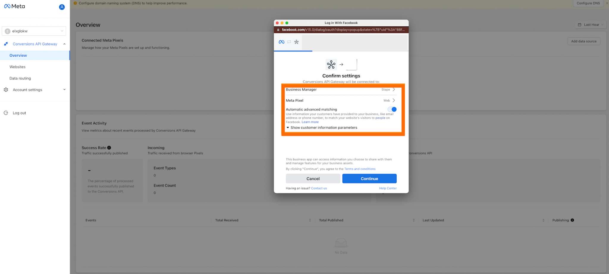 Enable "Automatic Advanced Matching"