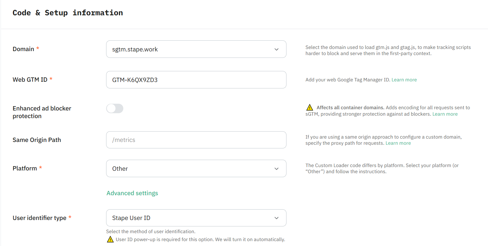 Custom loader settings